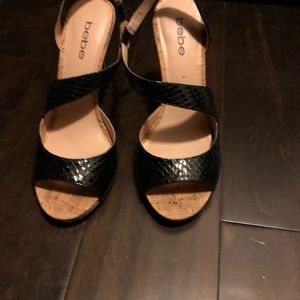 Bebe, Black, cork sling back sandals